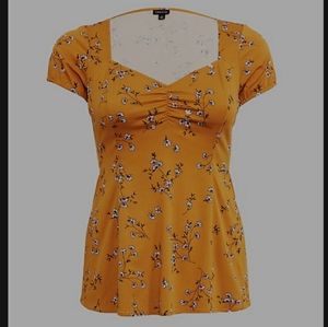 Adorable Golden Floral Challis Fit & Flare Top